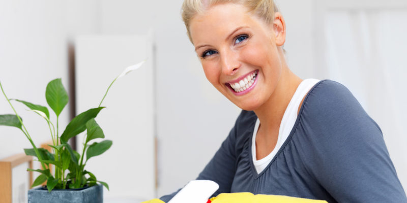 Portrait of an attractive blond woman cleaning your house